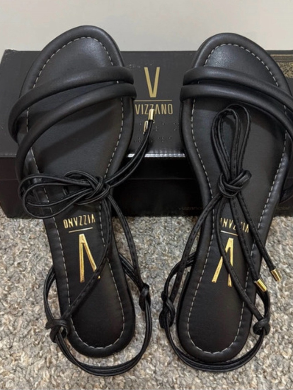 Black Lace-Up Flat Sandals